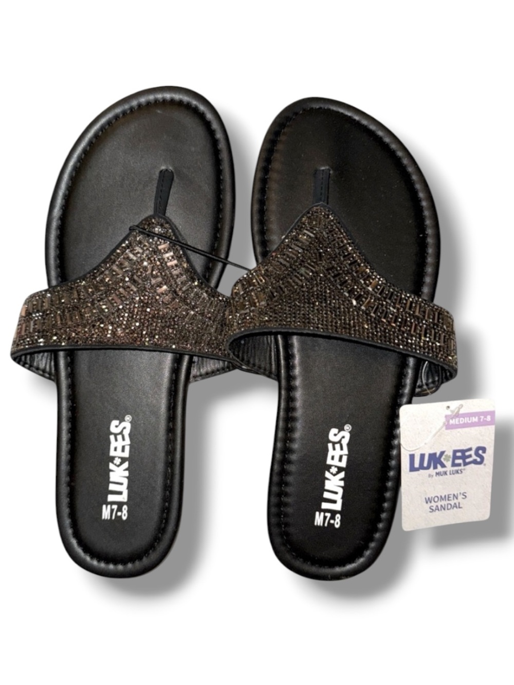 Muk Luks NWT Sandals Black Lukees Glitter Beaded Women's Size M 7-8
